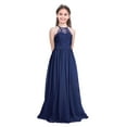 thumbnail image 1 of Venjoe Kids Girls Chiffon Halter Neck Maxi Flower Dress Wedding Bridesmaid Formal Party Evening Gown Navy Blue 14, 1 of 7