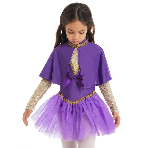 Venjoe Kids Girls Circus Trapeze Artist Costume Dance Performance Leotard Halloween Cosplay Party Purple 4T