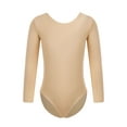 thumbnail image 1 of Venjoe Kids Girls Fleece Lined Ballet Dance Undergarment Nude Long Sleeve Gymnastics Leotard Round Neck 110, 1 of 7