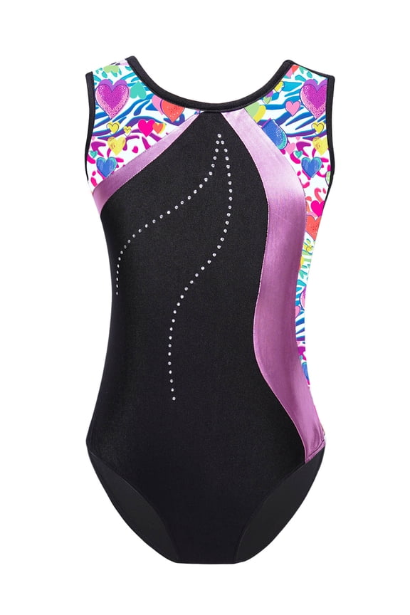 Kids Girls Gymnastic Leotards Tank Top Ballet Dance Leotard Sparkly Diamond One Piece Dance Colorful Heart 6