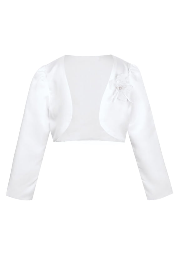 Kids Girls Satin Bolero Jacket Shrug Short Cardigan Sweater Cover Up for Formal Dress White 160