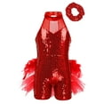 thumbnail image 1 of Venjoe Kids Girls Shiny Sequins Gymnastics Ballet Dance Leotard Unitard Mesh Tutu Skirt with Hair Red 8, 1 of 7