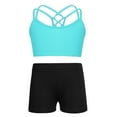 thumbnail image 1 of Venjoe Kids Girls Sports Dance Outfits Criss Cross Back Crop Top Bra with Shorts set Gymnastics Mint Green 4, 1 of 7