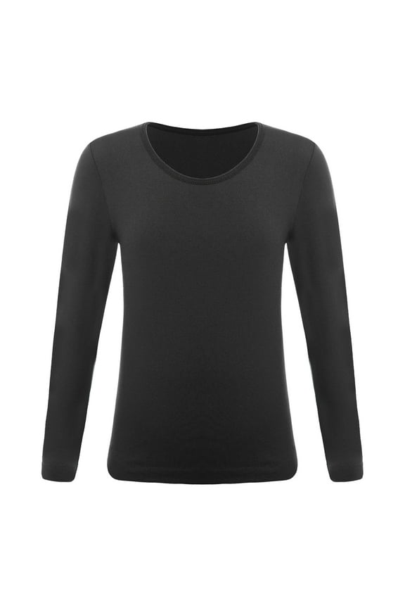 Kids Thermal Underwear Top Gymnastics Training Shirts Round Neck Long Sleeve Base Layer Shirts Type B Black M