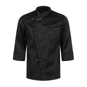 Venjoe Unisex Men Women Chef Coat Solid Classical Chef Jacket Cook Outfit Hotel Restaurant Uniform Black Long Sleeve XL