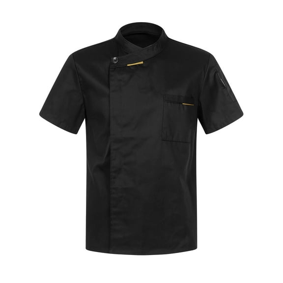 Venjoe Unisex Men Women Chef Coat Solid Classical Chef Jacket Cook Outfit Hotel Restaurant Uniform Black Short Sleeve M