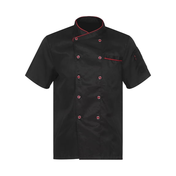 Venjoe Unisex Men's Classic Chef Coat Jackets Double-breasted Kitchen Chef Uniforms Shirts Top Black Short Sleeve L
