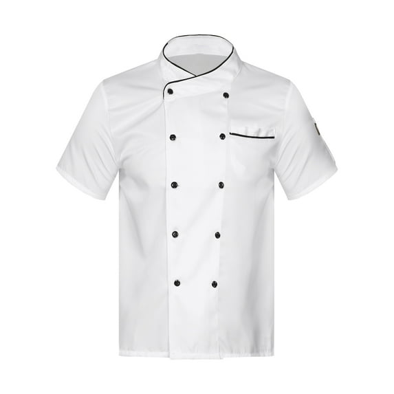 Venjoe Unisex Men's Classic Chef Coat Jackets Double-breasted Kitchen Chef Uniforms Shirts Top White Short Sleeve M