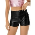 thumbnail image 1 of Venjoe Women High Waist Shiny Metallic Booty Shorts Wetlook Hot Pants Yoga Shorts Gym Rave Dance Black M, 1 of 7