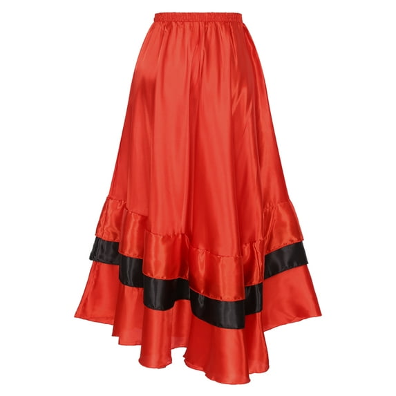 Venjoe Womens Long Full Circle Spanish Bull Dance Skirts Flamenco Belly Dance Skirt Folklorico Type C 360 Degree One Size