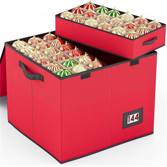 Venkuber HD-RedBox 144 Count - 3' inch Christmas Ornament Storage Box, Holiday Ornament Organizer Storage Box Containers, 8 Separate Trays