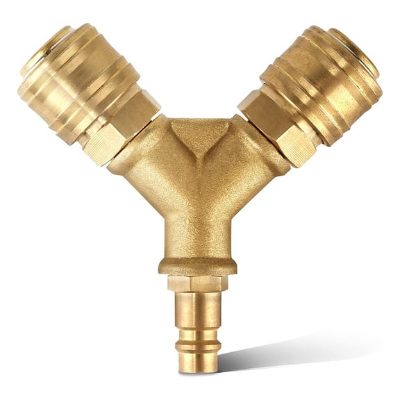 Venlox 2-Way Compressed Air Distributor Y Splitter 1/4 Inch Air Hose Quick Coupler Distributor with 2 Couplings Alloy Connector Copper Plating
