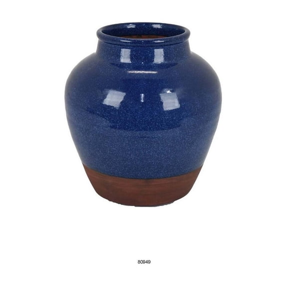 Venny 12 Inch Ceramic Flower Vase Two Tone Antique Blue and Brown Finish