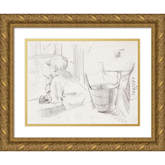 Venny Soldan-Brofeldt 18x14 Gold Ornate Wood Frame and Double Matted Museum Art Print Titled - Boy Looking Out of the Window