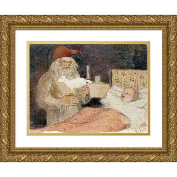 Venny Soldan-Brofeldt 18x15 Gold Ornate Wood Frame and Double Matted Museum Art Print Titled - Santa Brings a Gift Beside the Boy's Bed