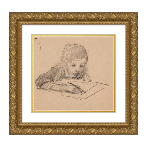 Venny Soldan-Brofeldt 22x20 Gold Ornate Framed and Double Matted Museum Art Print Titled - Antti Writing (1905 - 1906)