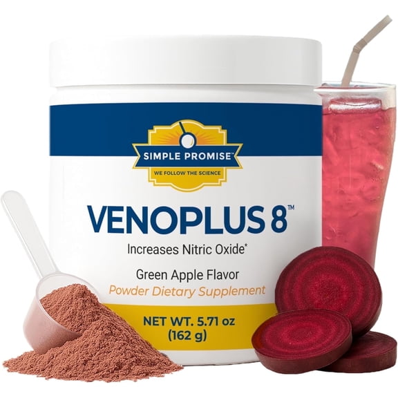 VenoPlus 8 - Beet Root Powder Nitric Oxide Booster Supplement for Men & Women - Supports Healthy Blood Flow for Heart & Energy - Pomegranate, Vitamin K2, Antioxidants & Prebiotic Fiber - 30 Servings
