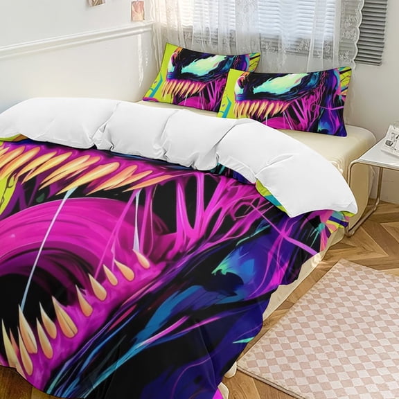Venom 3 Piece Bedding Set Soft Comforter Theme Room Decor Bedclothes-1 Duvet Cover with 2 Pillowcases (90"x90")