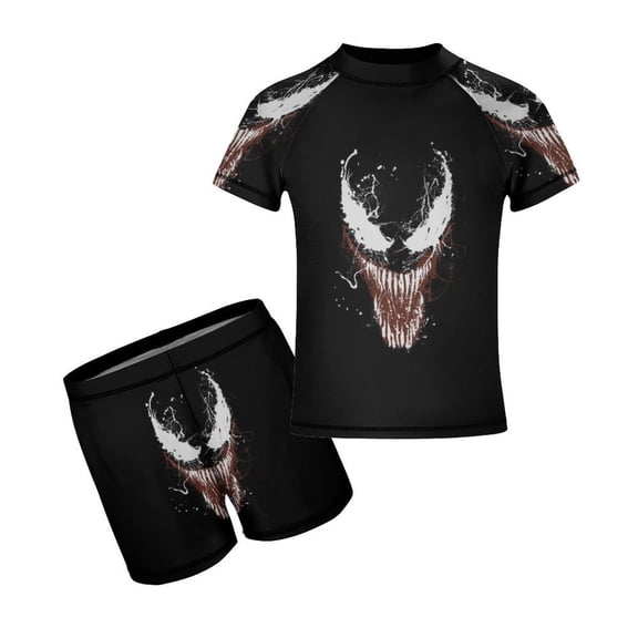 Venom Boys 2-Piece Swimsuit Set, Short Sleeve Rash Guard & Swim Trunks for Kids