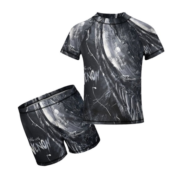 Venom Boys 2-Piece Swimsuit Set, Short Sleeve Rash Guard & Swim Trunks for Kids