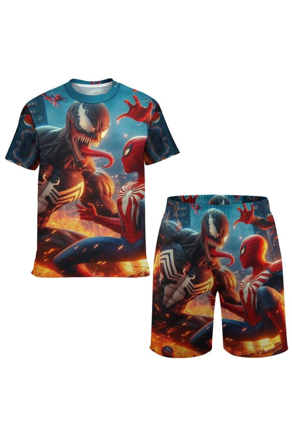 Venom Boys Girls Short Sleeve Mesh T-Shirt And Shorts Outfit Set Summer Clothes Set for Kids