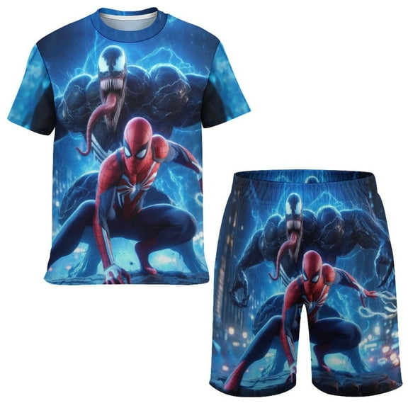 Venom Boys Girls Short Sleeve Mesh T-Shirt And Shorts Outfit Set Summer Clothes Set for Kids