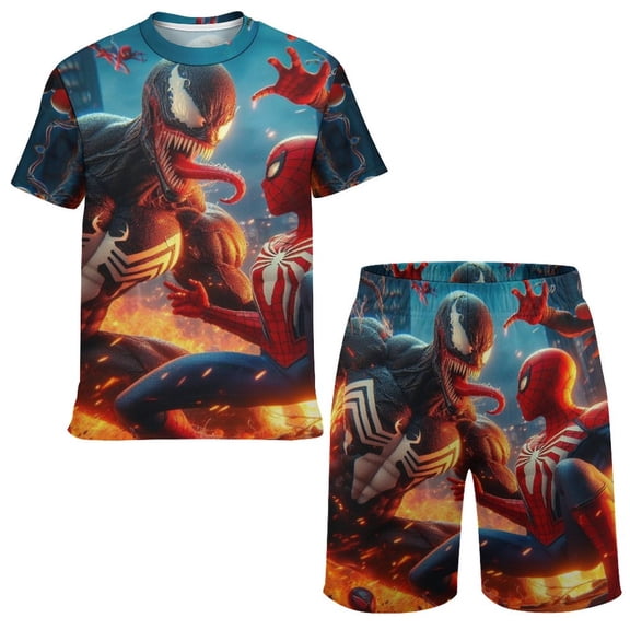 Venom Boys Girls Short Sleeve Mesh T-Shirt And Shorts Outfit Set Summer Clothes Set for Kids