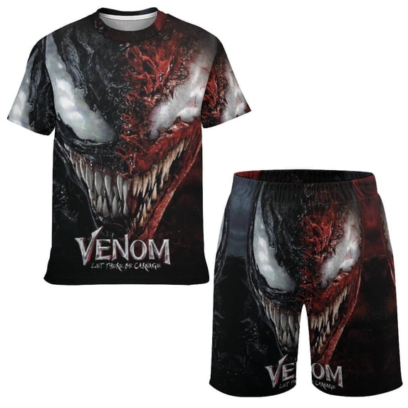 Venom Boys T-Shirt And Shorts Outfit Set Athletic Short Sleeve Tee Mesh Shorts Set for Kids