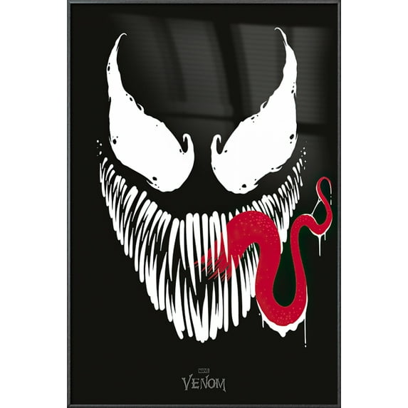Venom - Framed Marvel Comics Poster (Face/Tongue) (Size: 25" X 37") (Metallic Anthracite Plastic Frame)