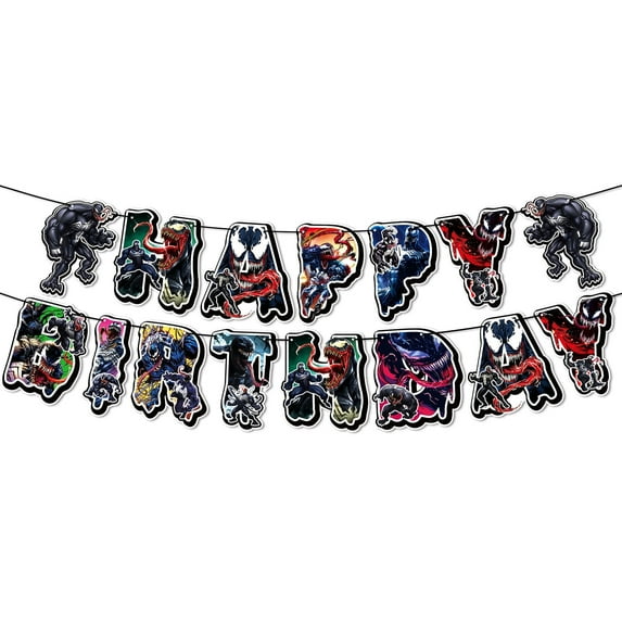 Venom Happy Birthday Banner Party Decoration Bunting for Women Men Girl Boy Celebration Party Backdrops
