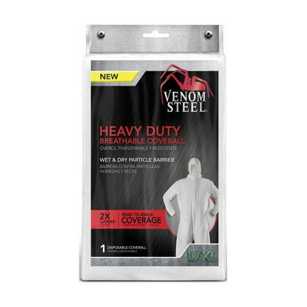 Venom Heavy-Duty Hooded Coverall, Large to XL, White