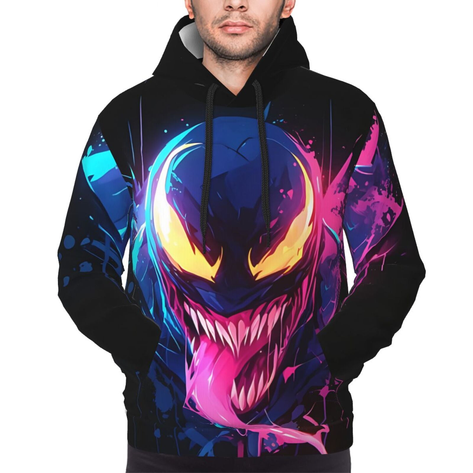 トップス  Venom Hoodie Venom-Inspired Hoodie with Iconic Spider and Red Tongue
