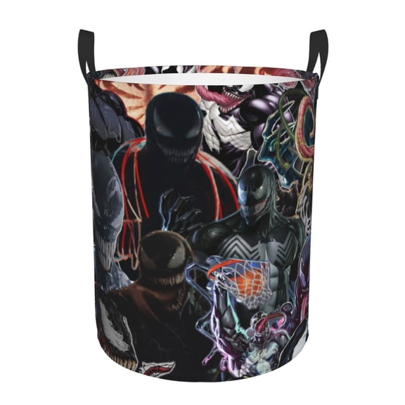 Venom Laundry Basket Foldable Circular Dirty Clothes Toys Storage Organizer Bin Basket with Handles, Round Hamper For Bedroom Livingroom Bathroom