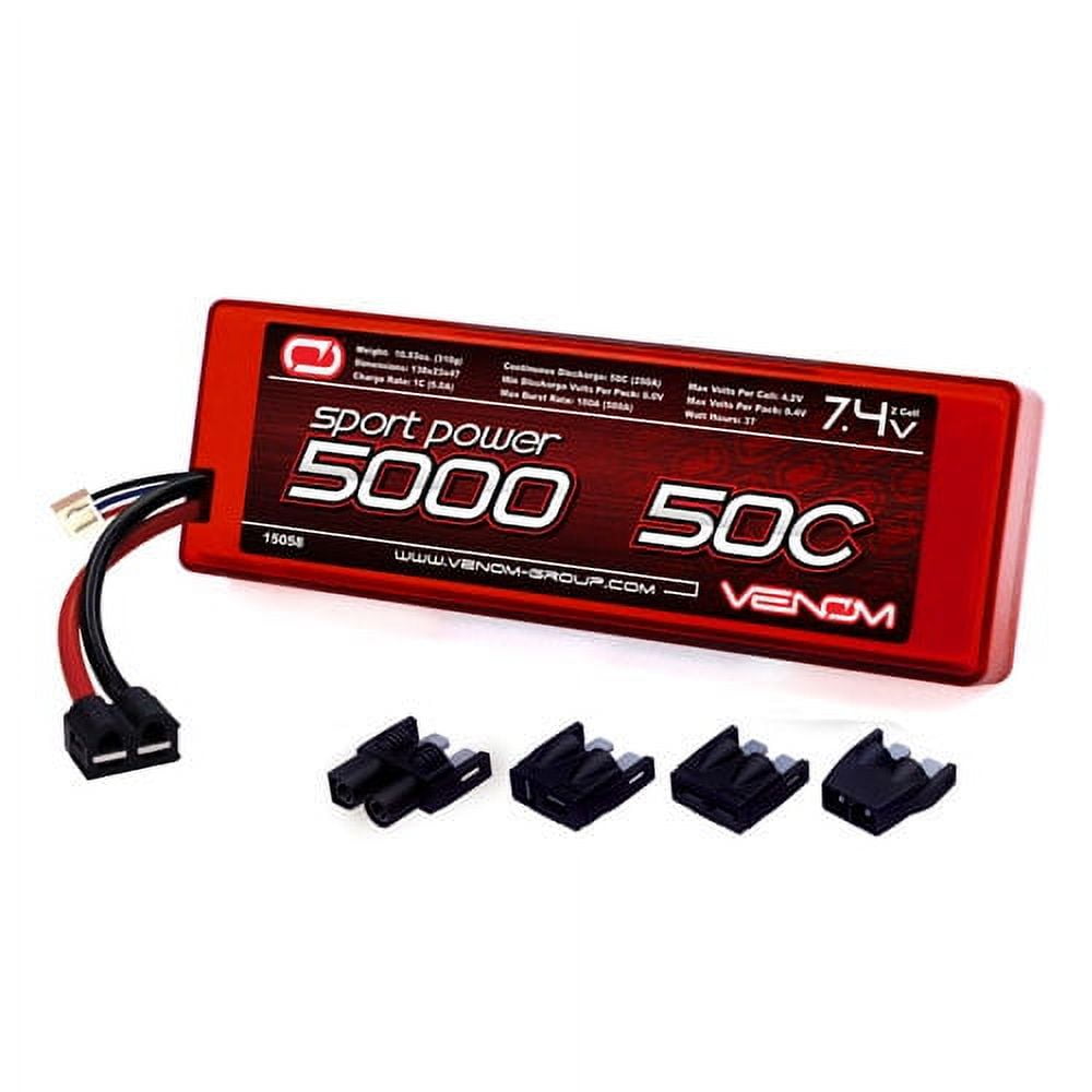 Venom LiPo Battery for Traxxas Stampede 4x4 VXL 50C 7.4 5000mAh 2S with Universal Plug