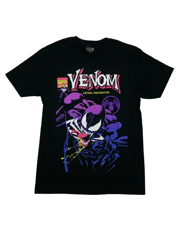 Venom Mens T-Shirt - Purple Shaded Attack Under Name (Large)
