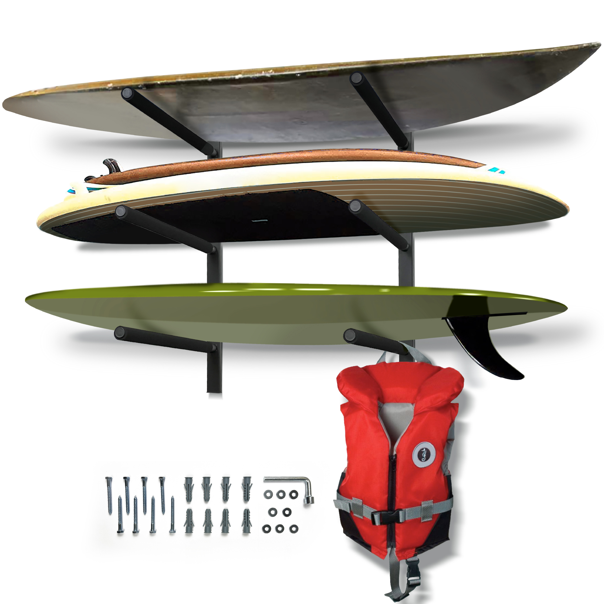Venom Paddle Board Rack Wall Mounted 3 SUP Storage Rack, 3 Level Surfboard Rack, Kayak Rack, Snowboard Wall Mount,  Dock Storage, Garage Storage, Ski Storage, Canoe Accessories, Holds Up To 240lbs - image 1 of 9
