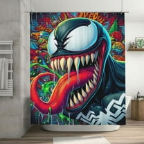 Venom Shower Curtain Cartoon Art Bath Shower Curtains with 12 Hooks, Waterproof Washable Polyester Bathroom Home Decor Set 72x72 Inch, Iron