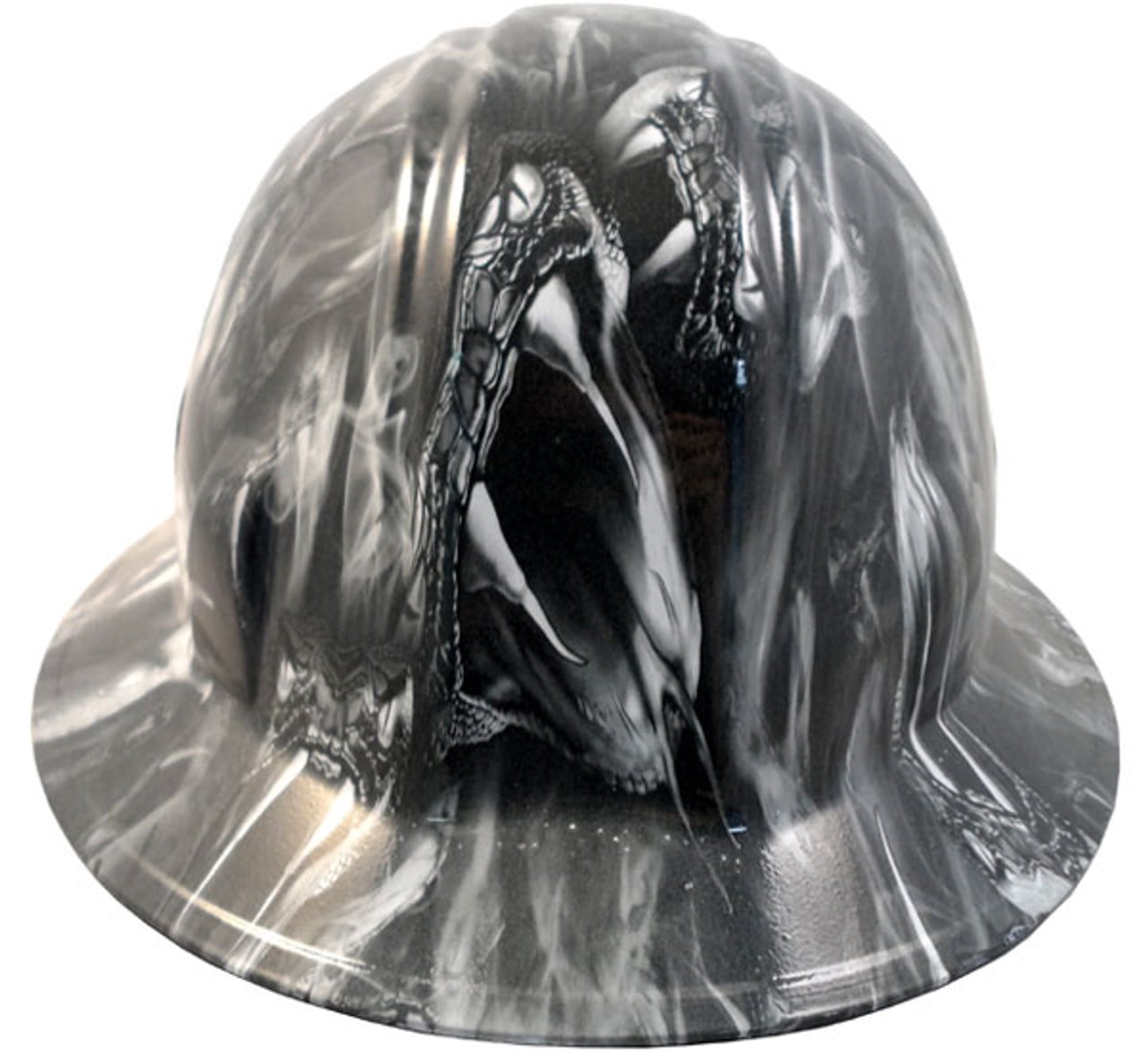 Venom Snake White Hydro Dipped Hard Hats Full Brim Style with 4 Pt Suspension