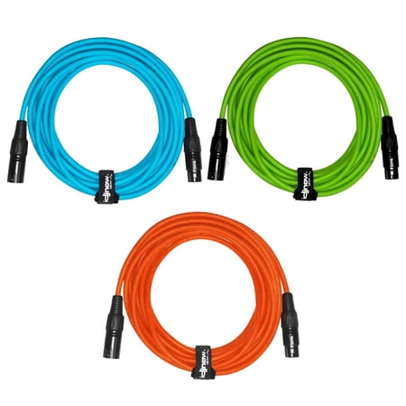 Venom Solutions 10' Blue, Green, & Orange Sure-Fit XLR Connecting Cables Multi Package