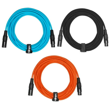 Venom Solutions 20' Blue, Black, & Orange Sure-Fit XLR Connecting Cables Multi Package