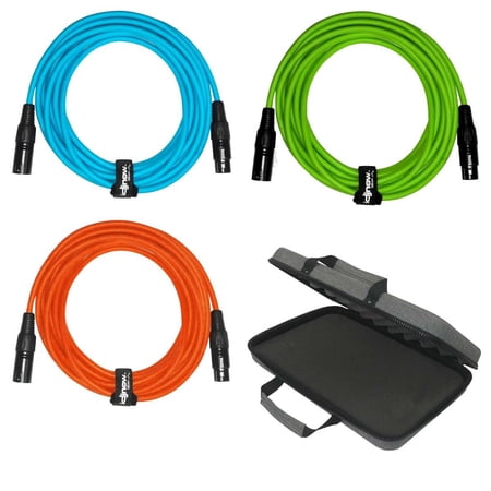 Venom Solutions 20' Blue, Black, & Orange Sure-Fit XLR Connecting Cables with Case Package