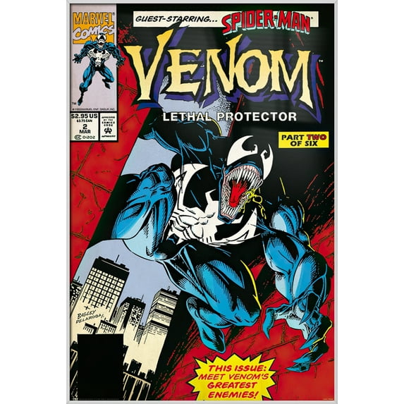 Venom - Spider-Man - Framed Marvel Comics Poster (Comic Cover - Lethal Protector) (Size: 25" X 37") (Shiny White Aluminum Frame)