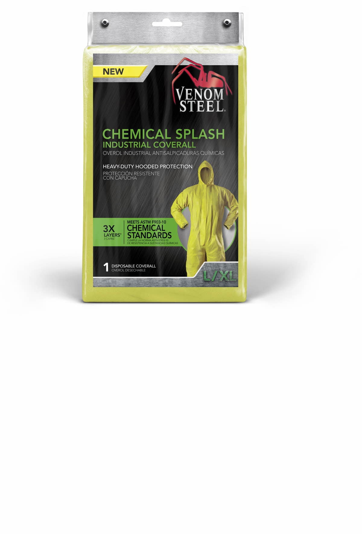 Venom Steel Disposable Chemical Splash Industrial Coverall, Hooded, Elastic Wrist and Ankles, Yellow, L/XL