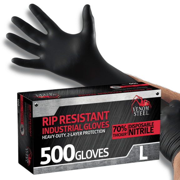 Venom Steel Industrial Nitrile Gloves, Large, Black, 6 Mil, 500 Count