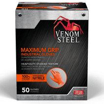 Venom Steel Maximum Grip Nitrile Gloves, 8 MIL Thick, Hi-Visibility Orange (50 Count)