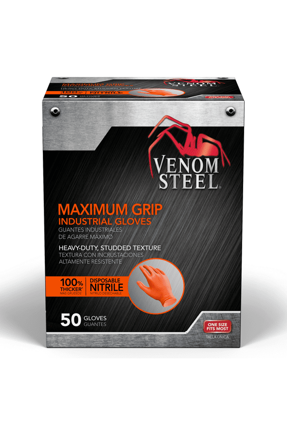 Maximum Grip Nitrile Gloves, 8 MIL Thick, Hi-Visibility Orange (50 Count)