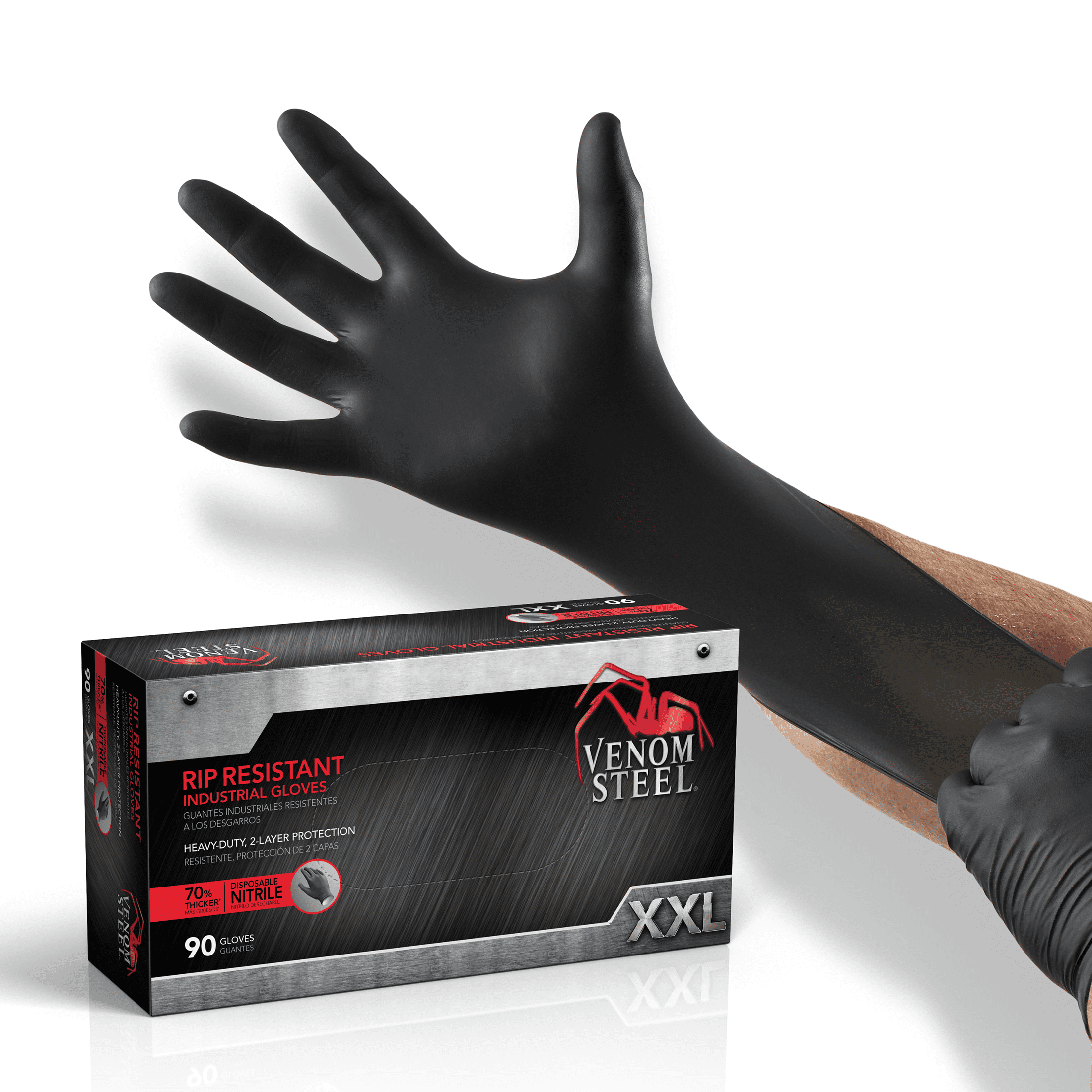 Venom Steel Heavy Duty Black Nitrile Gloves, Textured, Rip Resistant ...