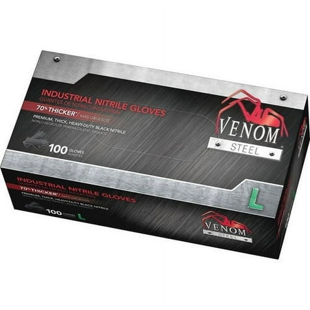 Venom Steel Premium Industrial Black Nitrile Gloves, Large, 100 Count