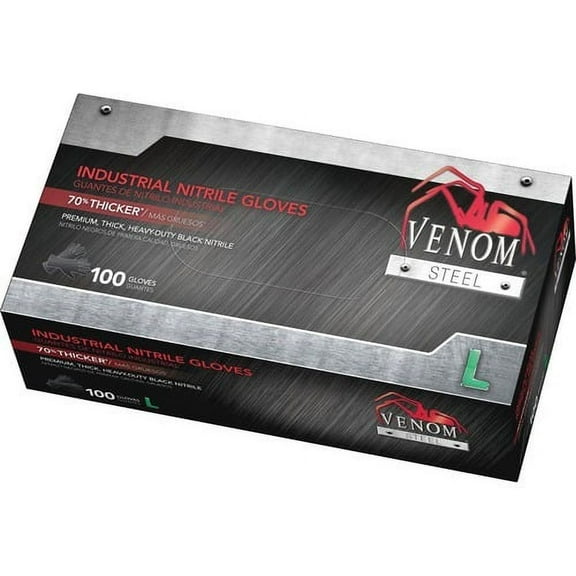 Venom Steel Premium Industrial Black Nitrile Gloves, Large, 100 Count