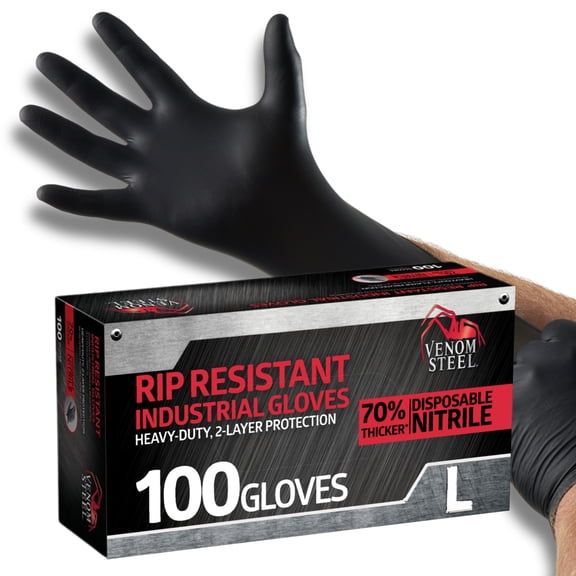Venom Steel Premium Industrial Black Nitrile Gloves, Large, 100 Count